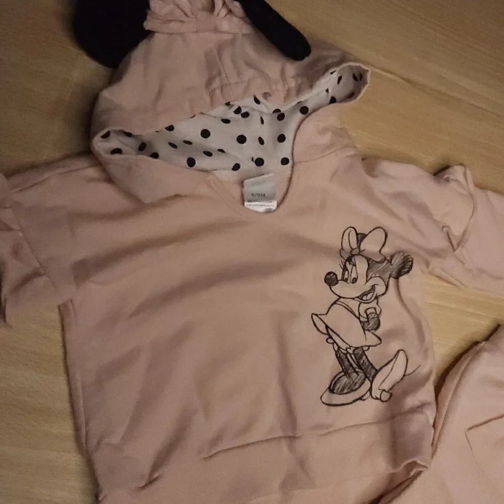 Disney Infant Girls Pink Mini Mouse Hooded Outfit 6-9 Months